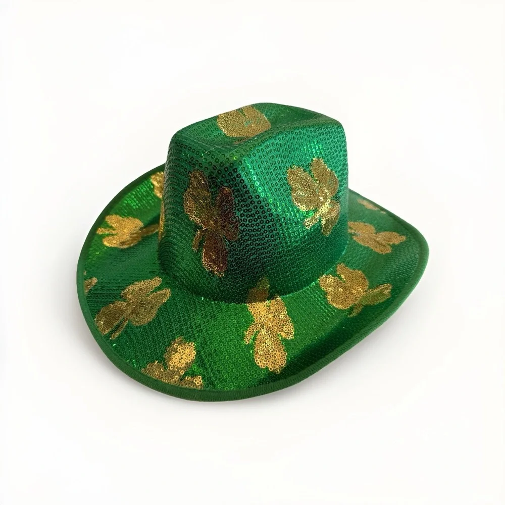 St. Patrick's Day Sequined Cowboy Hat Adult‎ Size Fits Most Plush & Fabric